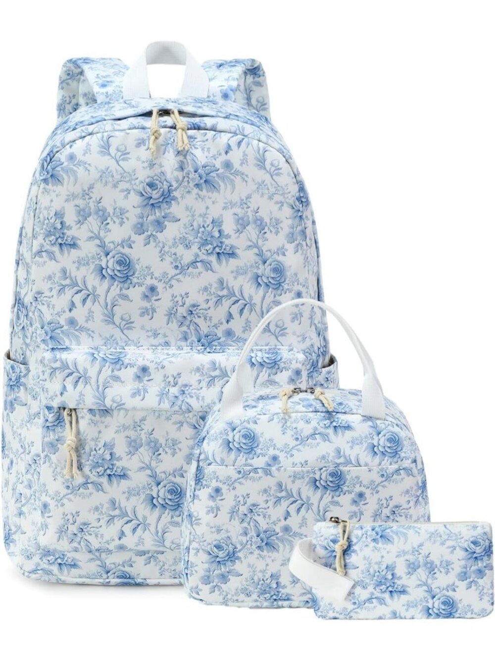 Stylish Floral Backpack Set for Teens - School Bag, Lunch Box & Pencil Case